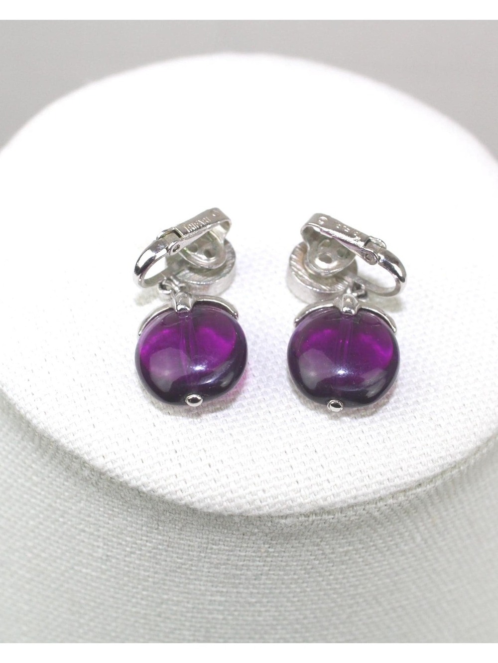 Vintage Trifari Purple Earrings Waterfall or Apple Series Purple Stones Clip On